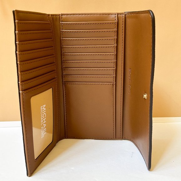 Michael Kors Jet Set Travel Large Trifold Wallet MK Signature Vanilla Brown - Picture 6 of 10
